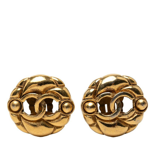 Chanel CC Logo Earrings Vintage Gold Plating