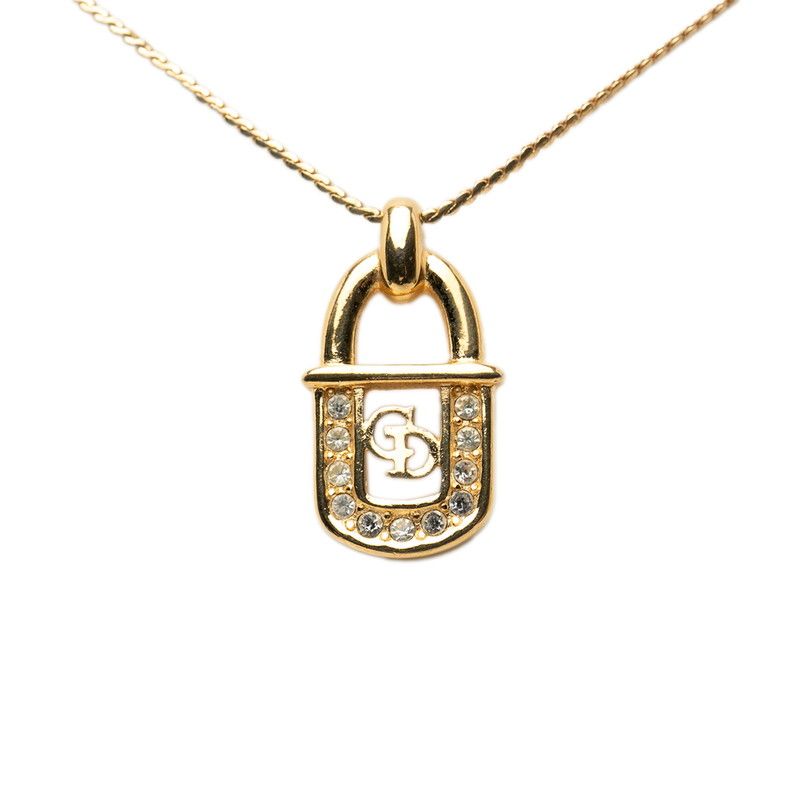 Dior Dio CD Logo Padebnine Pendant Necklace Gold Plating Line Strike