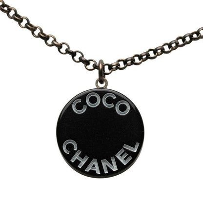 Chanel CC Logo Pendant Necklace 07 Black Plastic