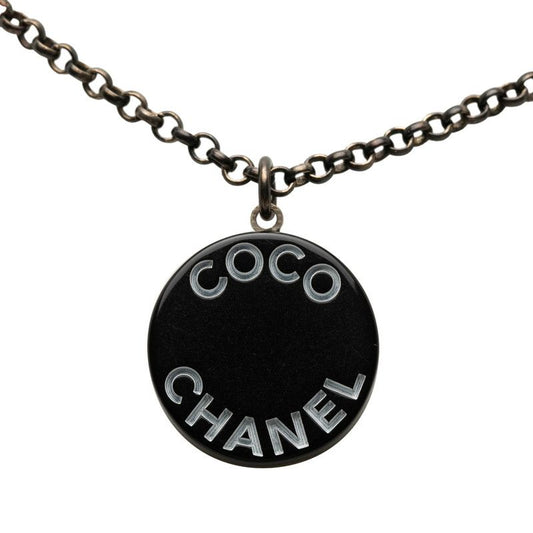 Chanel CC Logo Pendant Necklace 07 Black Plastic