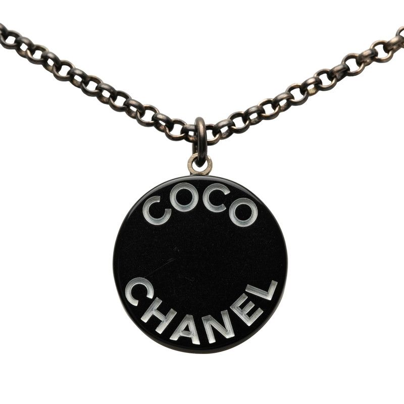 Chanel CC Logo Pendant Necklace 07 Black Plastic — view 2
