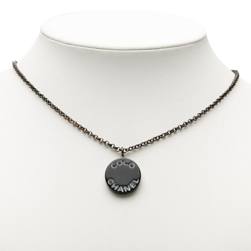 Chanel CC Logo Pendant Necklace 07 Black Plastic — view 6