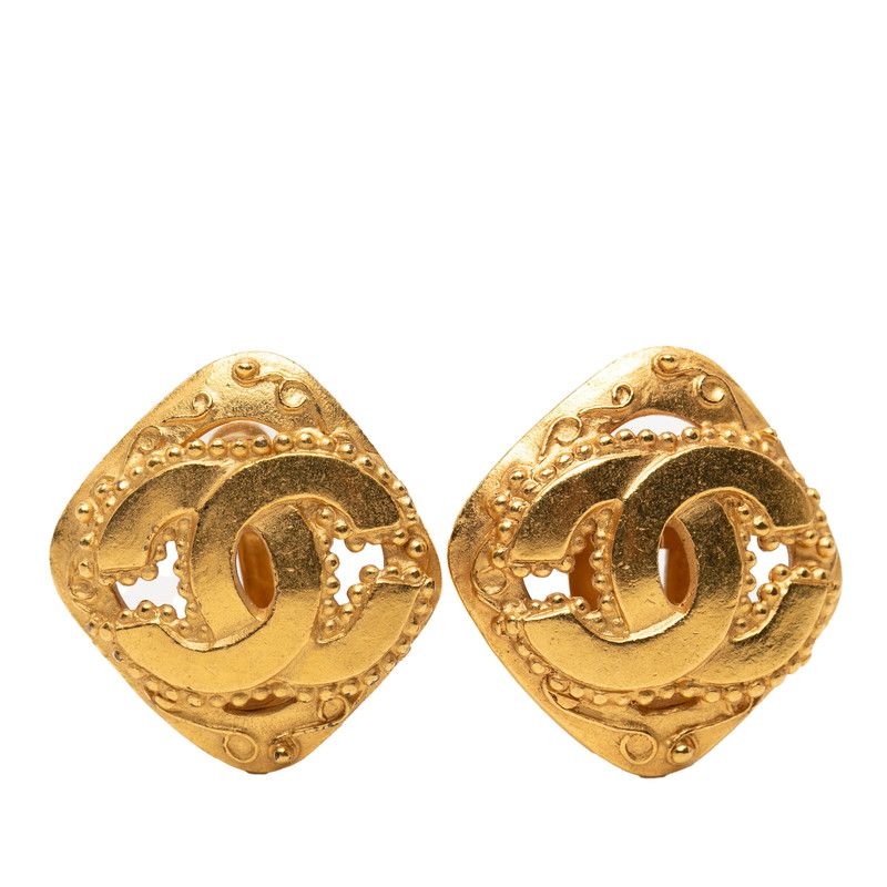 Chanel CC Logo Earrings 96 Vintage Gold Plating