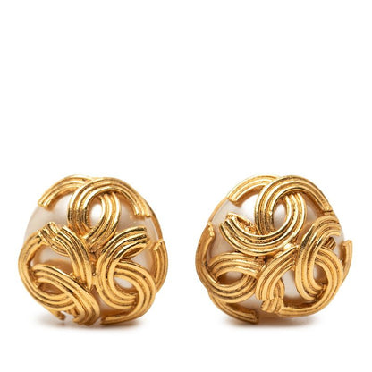 Chanel CC Logo lekoko Earrings 94 Vintage Gold Plating Pearl