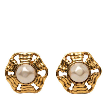 Chanel Earrings Gold Plated Faux Pearl