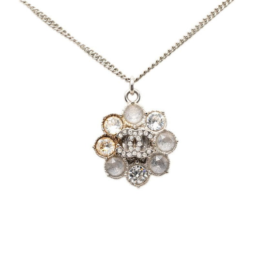 Chanel CC Logo Pendant Necklace Silver tale Line Strike