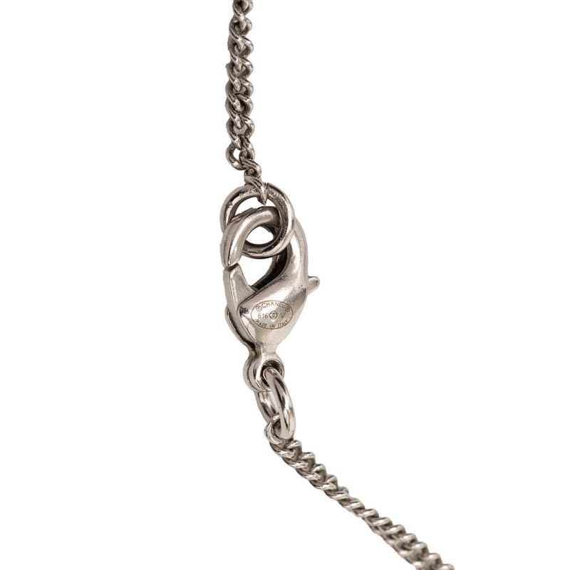 Chanel CC Logo Pendant Necklace Silver tale Line Strike — view 5