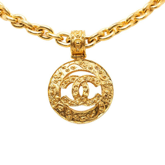 Chanel CC Logo Vintage Pendant Necklace Gold Plating