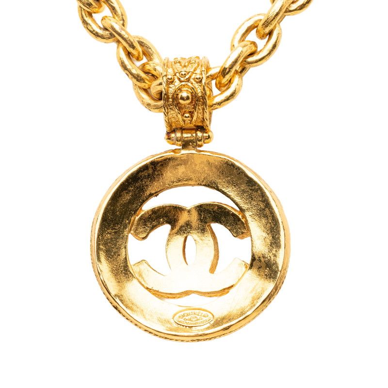 Chanel CC Logo Vintage Pendant Necklace Gold Plating — view 2