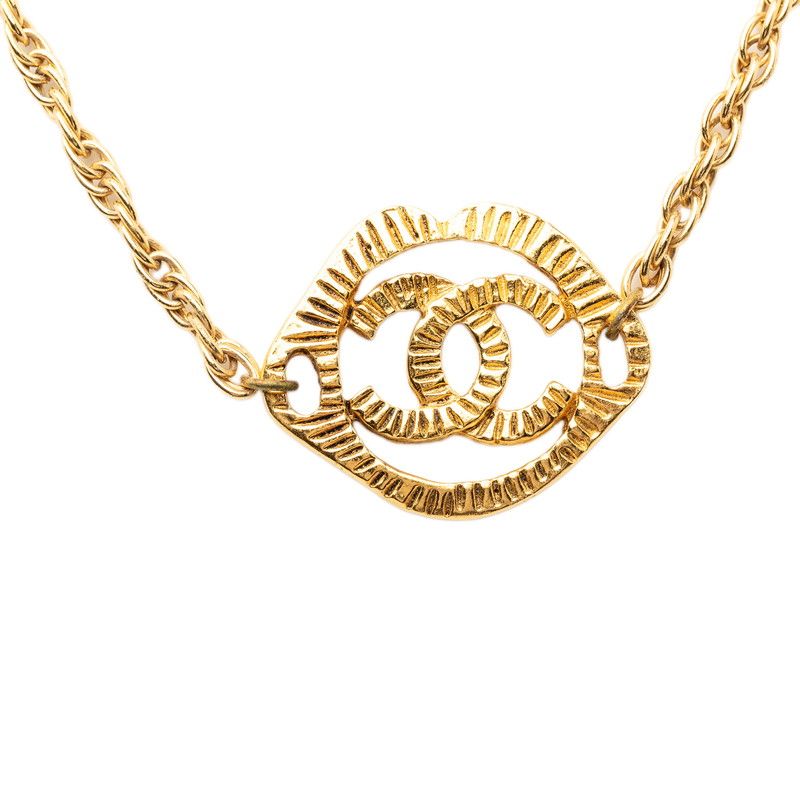 Chanel CC Logo Vintage Pendant Necklace Gold Plating — view 2