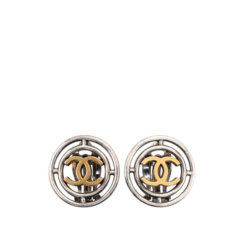 Chanel CC Logo Vintage Earrings Gold Silver Plating