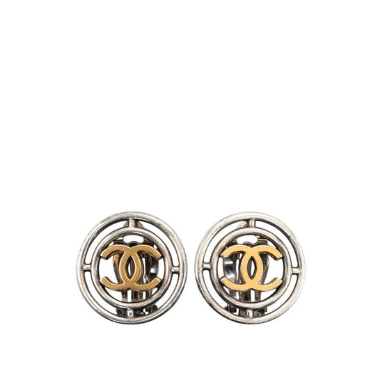 Chanel CC Logo Vintage Earrings Gold Silver Plating