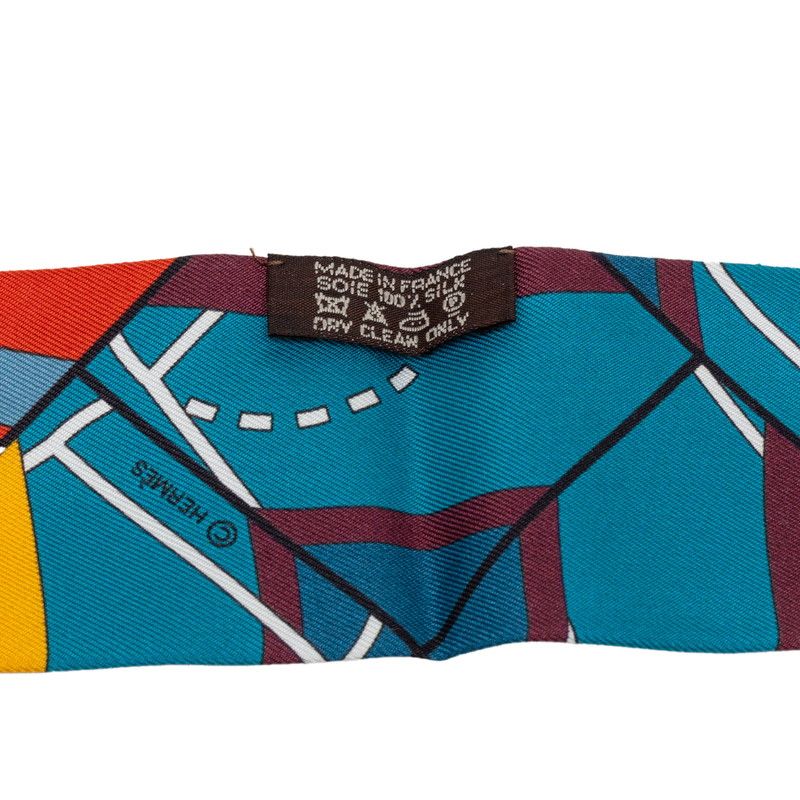 Hermes Scarf Blue Red Silk — view 4