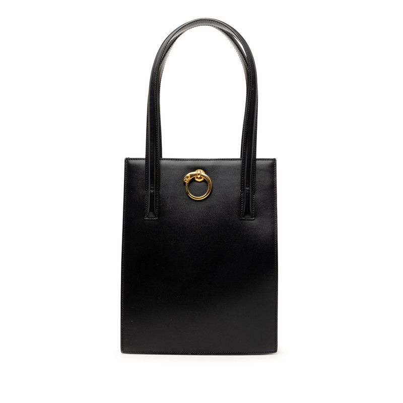 Cartier Tote Shoulder Bag Black Leather