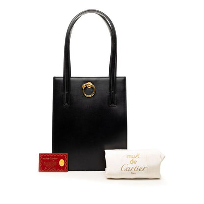 Cartier Tote Shoulder Bag Black Leather — view 8