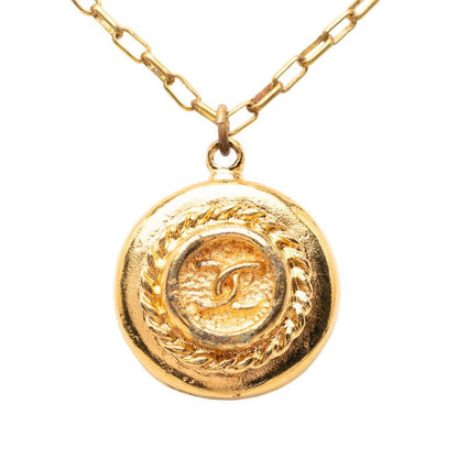 Chanel CC Logo Vintage Pendant Necklace Gold Plating