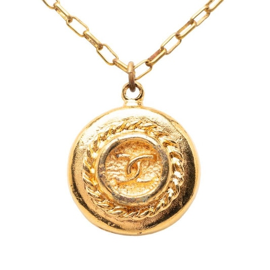 Chanel CC Logo Vintage Pendant Necklace Gold Plating