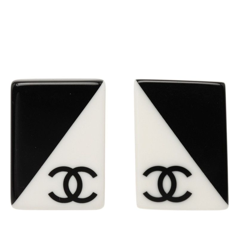 Chanel CC Logo Bakara Earrings 01 Black White Plastic