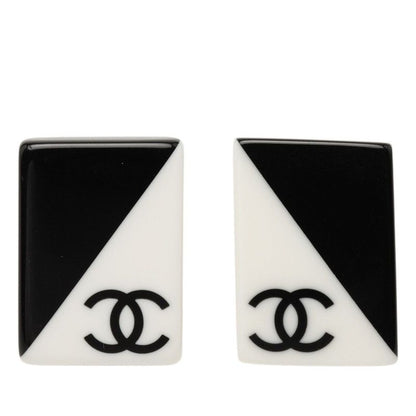 Chanel CC Logo Bakara Earrings 01 Black White Plastic