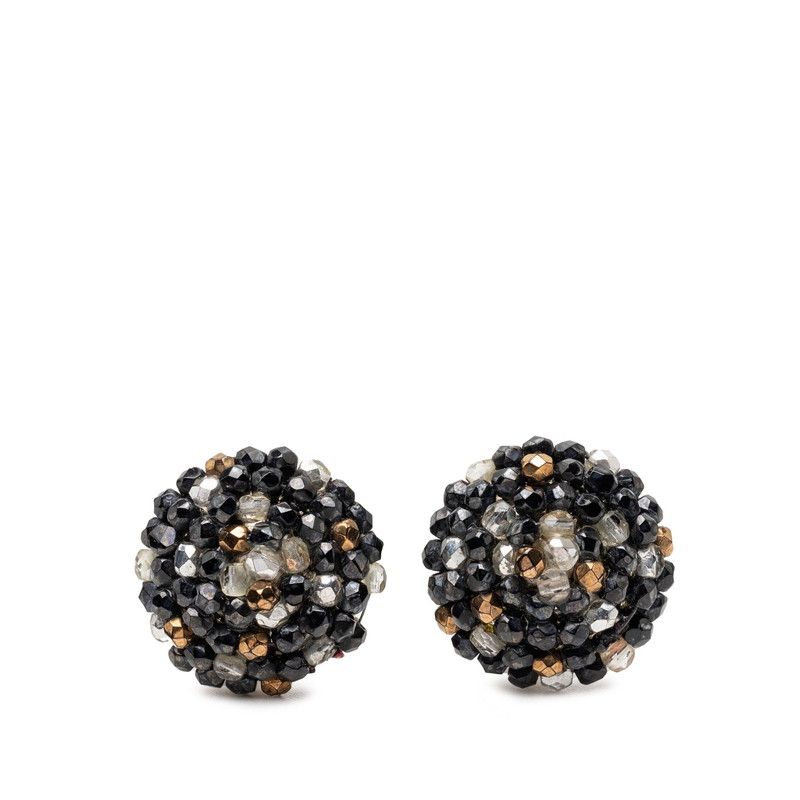 Chanel Vintage Earrings Black Silver Plating ju
