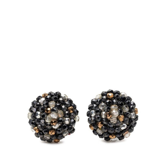 Chanel Vintage Earrings Black Silver Plating ju
