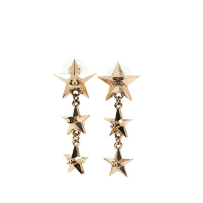 Chanel CC Logo lestar 3 Earrings Gold Plating