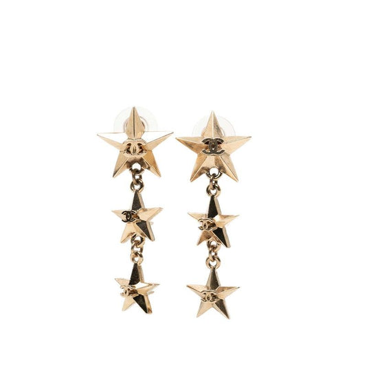 Chanel CC Logo lestar 3 Earrings Gold Plating