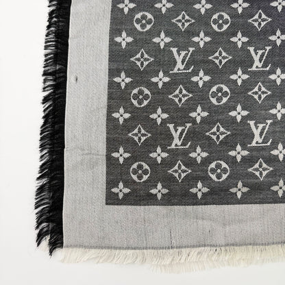 Louis Vuitton Monogram Shaw Silk Black Gray Vintage Scarf — view 6