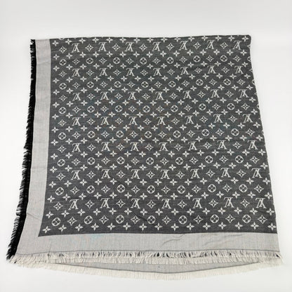 Louis Vuitton Monogram Shaw Silk Black Gray Vintage Scarf — view 4