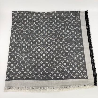 Louis Vuitton Monogram Shaw Silk Black Gray Vintage Scarf — view 5
