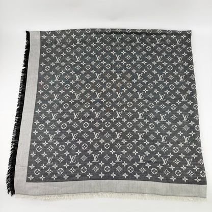 Louis Vuitton Monogram Shaw Silk Black Gray Vintage Scarf — view 2