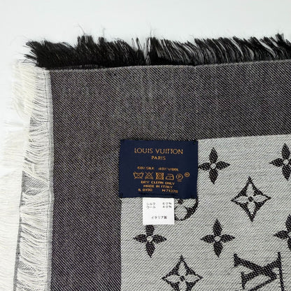 Louis Vuitton Monogram Shaw Silk Black Gray Vintage Scarf — view 9