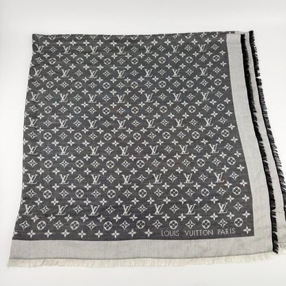 Louis Vuitton Monogram Shaw Silk Black Gray Vintage Scarf — view 3