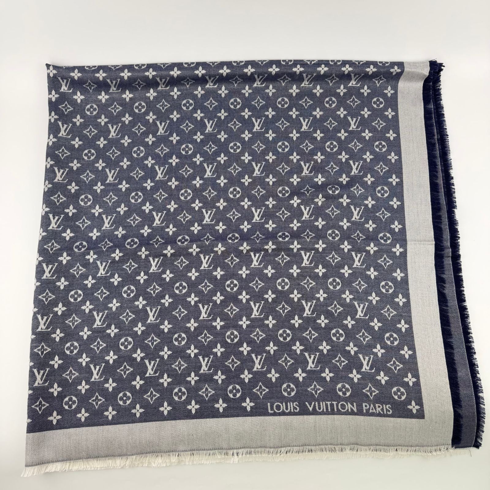 Louis Vuitton Monogram Shaw Silk Navy Vintage Scarf — view 2
