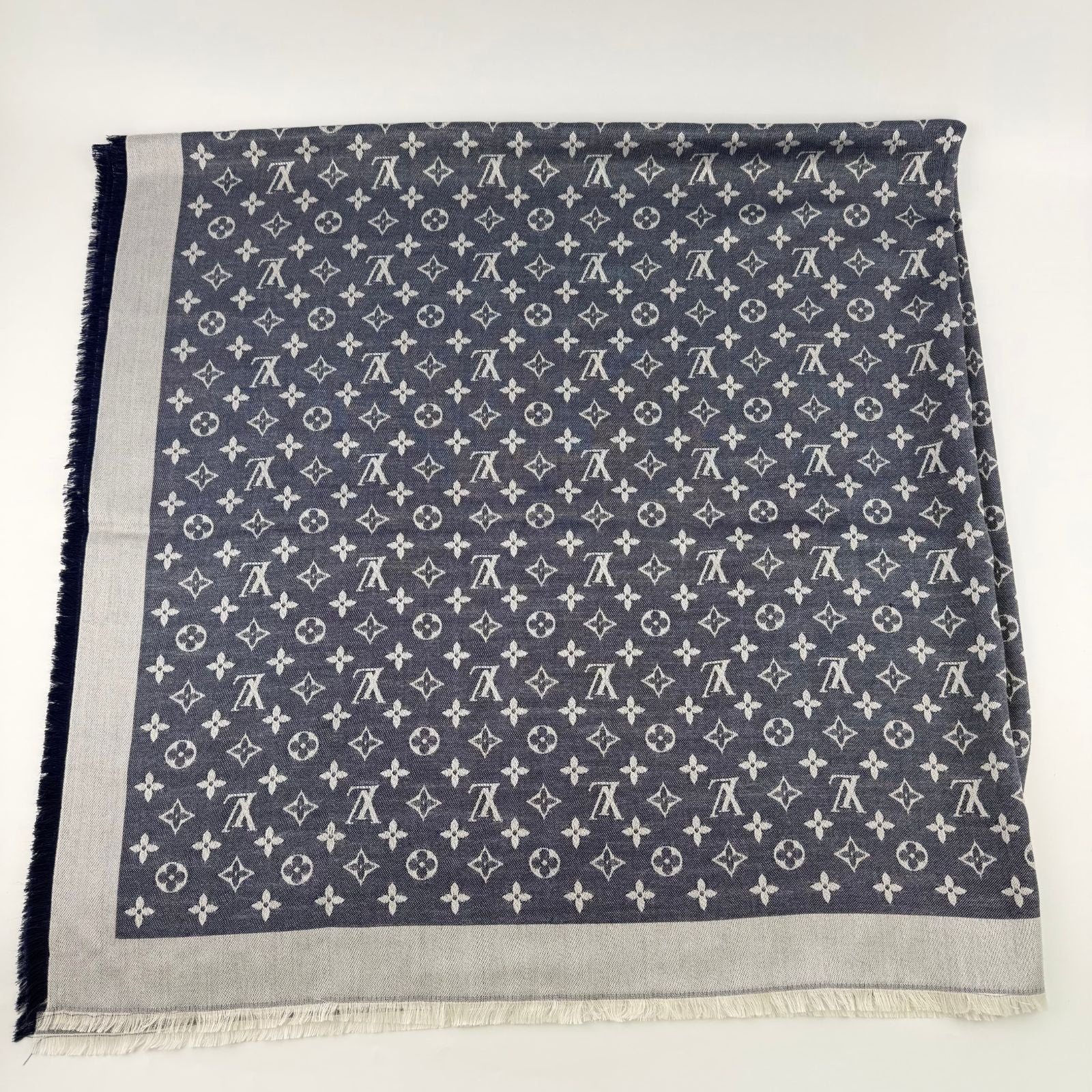 Louis Vuitton Monogram Shaw Silk Navy Vintage Scarf — view 3