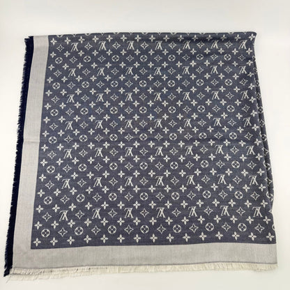 Louis Vuitton Monogram Shaw Silk Navy Vintage Scarf — view 3