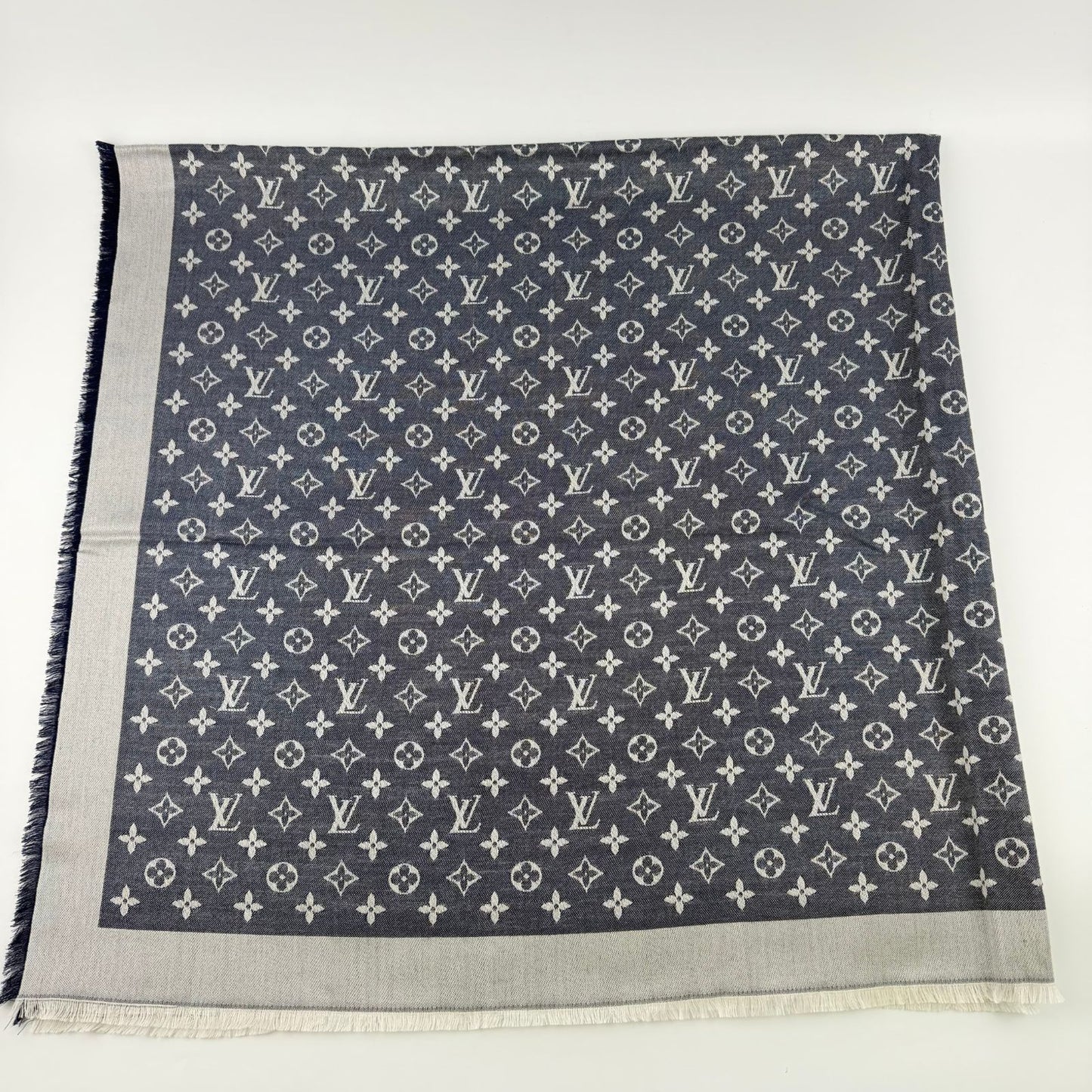 Louis Vuitton Monogram Shaw Silk Navy Vintage Scarf — view 4