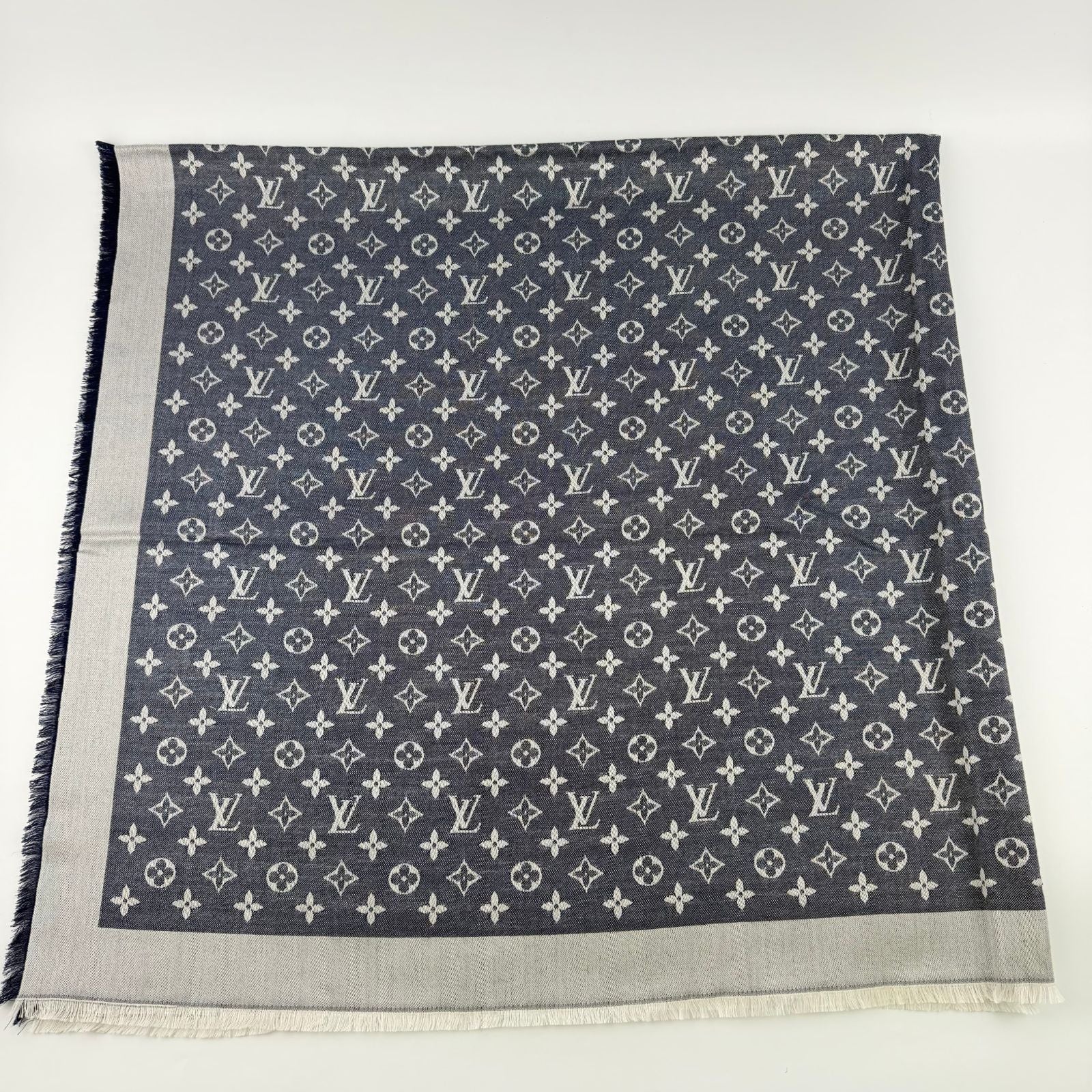 Louis Vuitton Monogram Shaw Silk Navy Vintage Scarf — view 4
