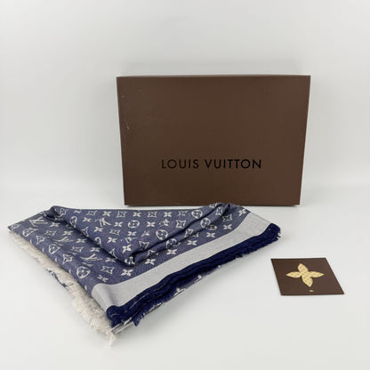 Louis Vuitton Monogram Shaw Silk Navy Vintage Scarf
