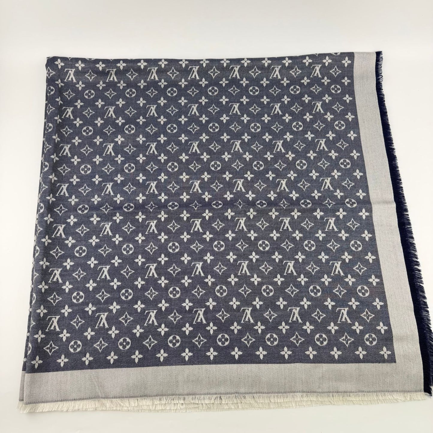 Louis Vuitton Monogram Shaw Silk Navy Vintage Scarf — view 5