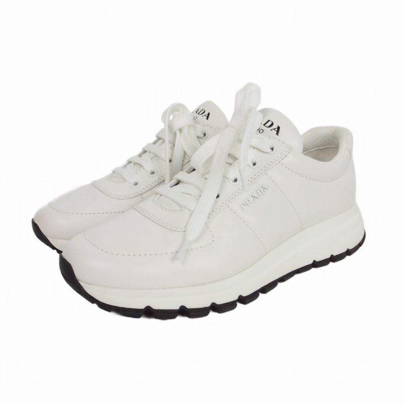Prada Lambskin Low Cut Sneakers Shoes 6 White