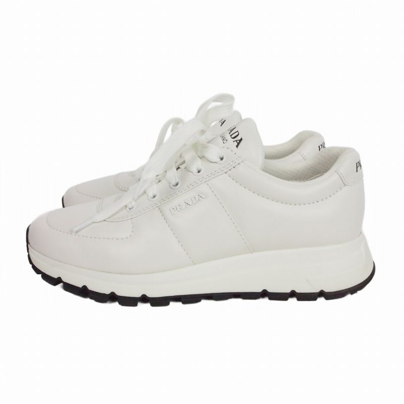 Prada Lambskin Low Cut Sneakers Shoes 6 White — view 2