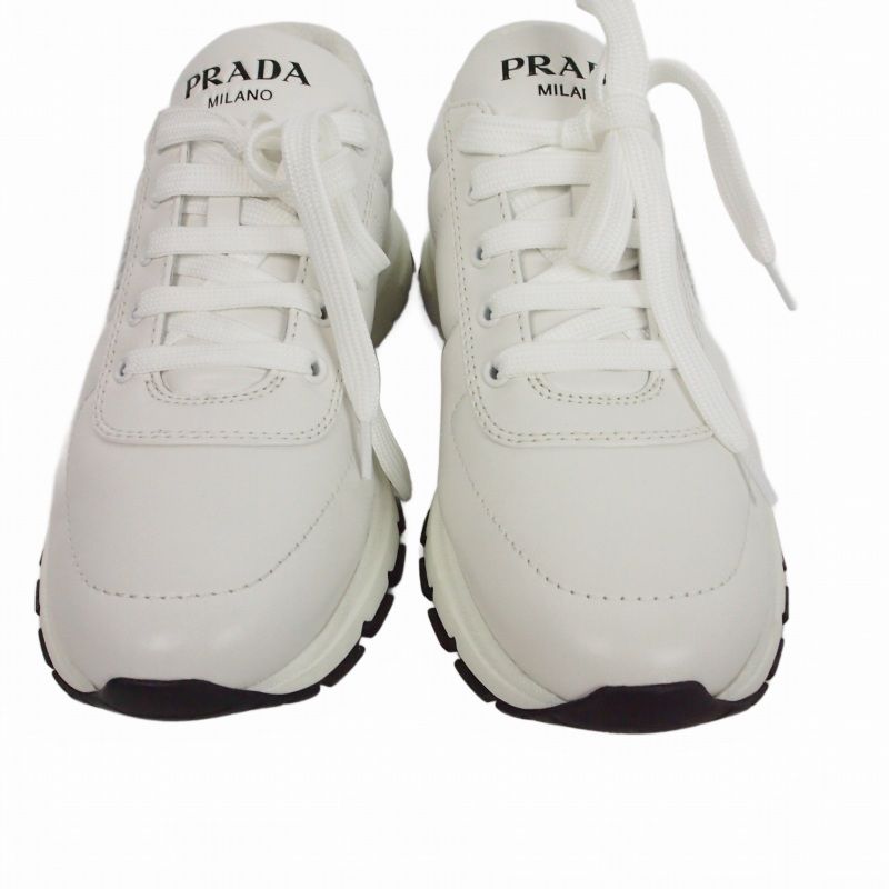 Prada Lambskin Low Cut Sneakers Shoes 6 White — view 3