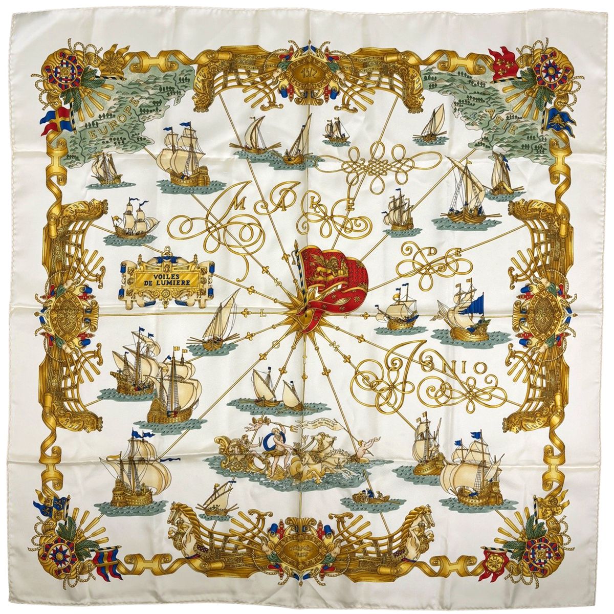 Hermes Carre 90 Voiles Lumiere Scarf Silk White Multicolor