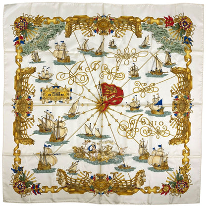 Hermes Carre 90 Voiles Lumiere Scarf Silk White Multicolor