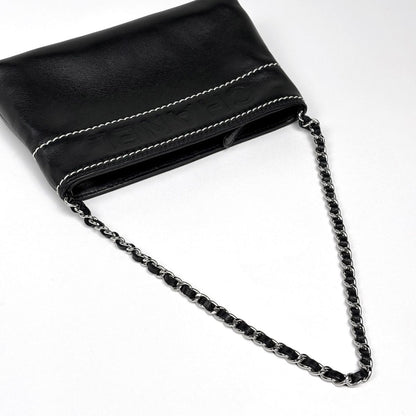 Chanel Logo Che Handbag Pouch Leather Black — view 6