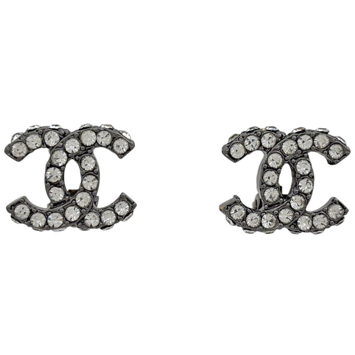 Chanel CC Logo Line Earrings Tale Silver
