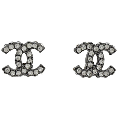 Chanel CC Logo Line Earrings Tale Silver