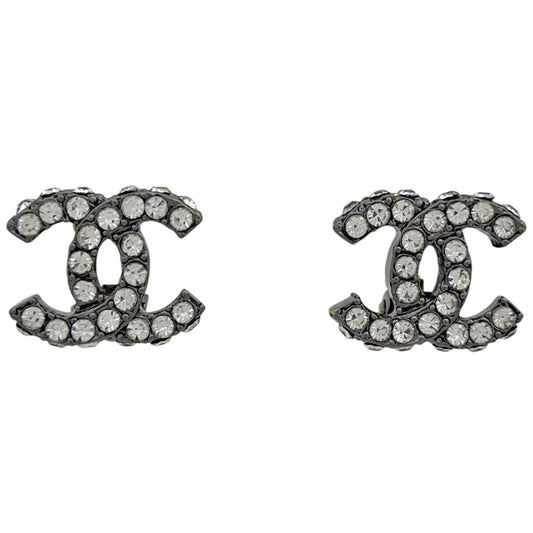 Chanel CC Logo Line Earrings Tale Silver