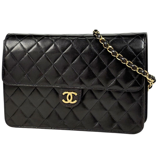 Chanel Quilted Che Shoulder Bag CC Logo bnine Leather Black
